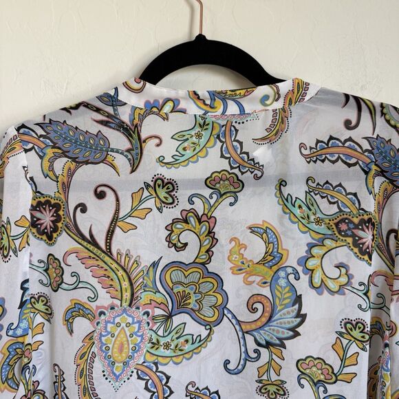 Jessica London Plus Size Sheer Boho Paisley Button Down Tunic 14W Artsy - Picture 14 of 16